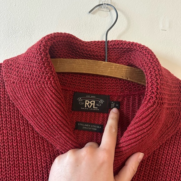 RRL Ralph Lauren 1930's Inspired Cotton Linen Silk Shawl Collar Cardigan M Red - Picture 3 of 8